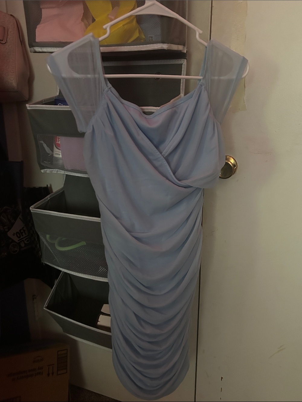 SHEIN Light Blue Ruched Midi Dress
